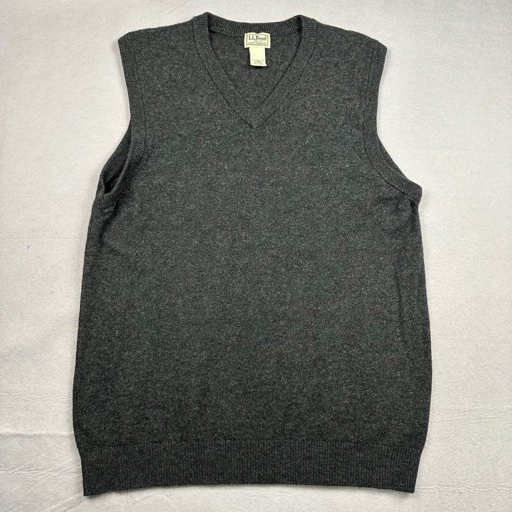 L.L. Bean Mens Sweater Vest Charcoal Gray 100% Lambswool V-Neck L-Tall 0JLW3
